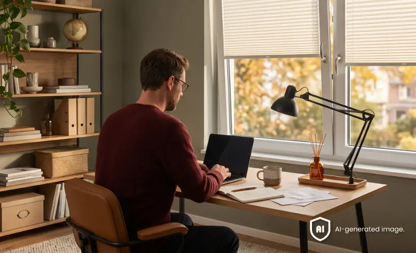 Mann arbeitet im Homeoffice am Computer
