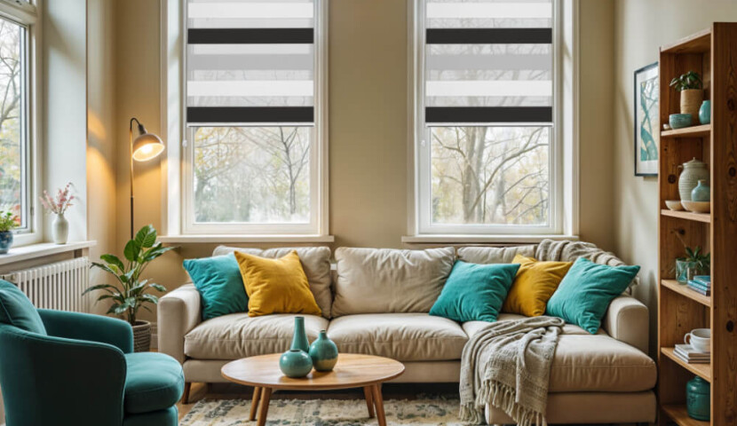 Doppelrollo Tag & Nacht – Schwarz-Weiß-Hellgrau