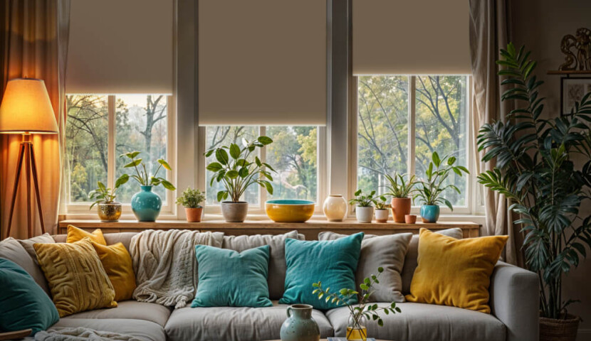 Beige Blackout Roller Blind (Silver Backing)